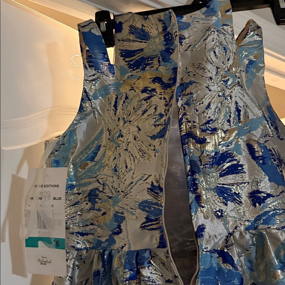NWT Rare Editions Blue and Silver High Low Dress - Picture 3 of 6